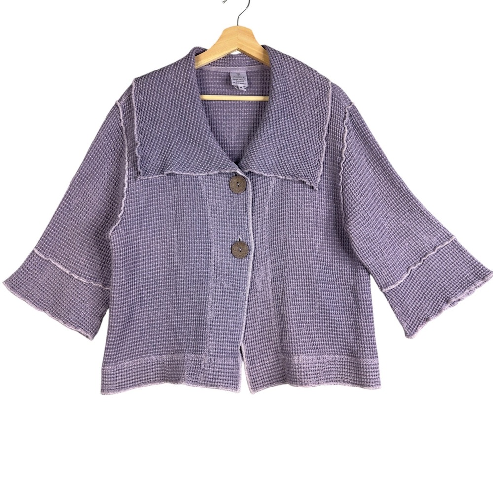 FOCUS Casual Lifestyle Collection Purple Waffle Knit Cardigan Jacket Button Up M